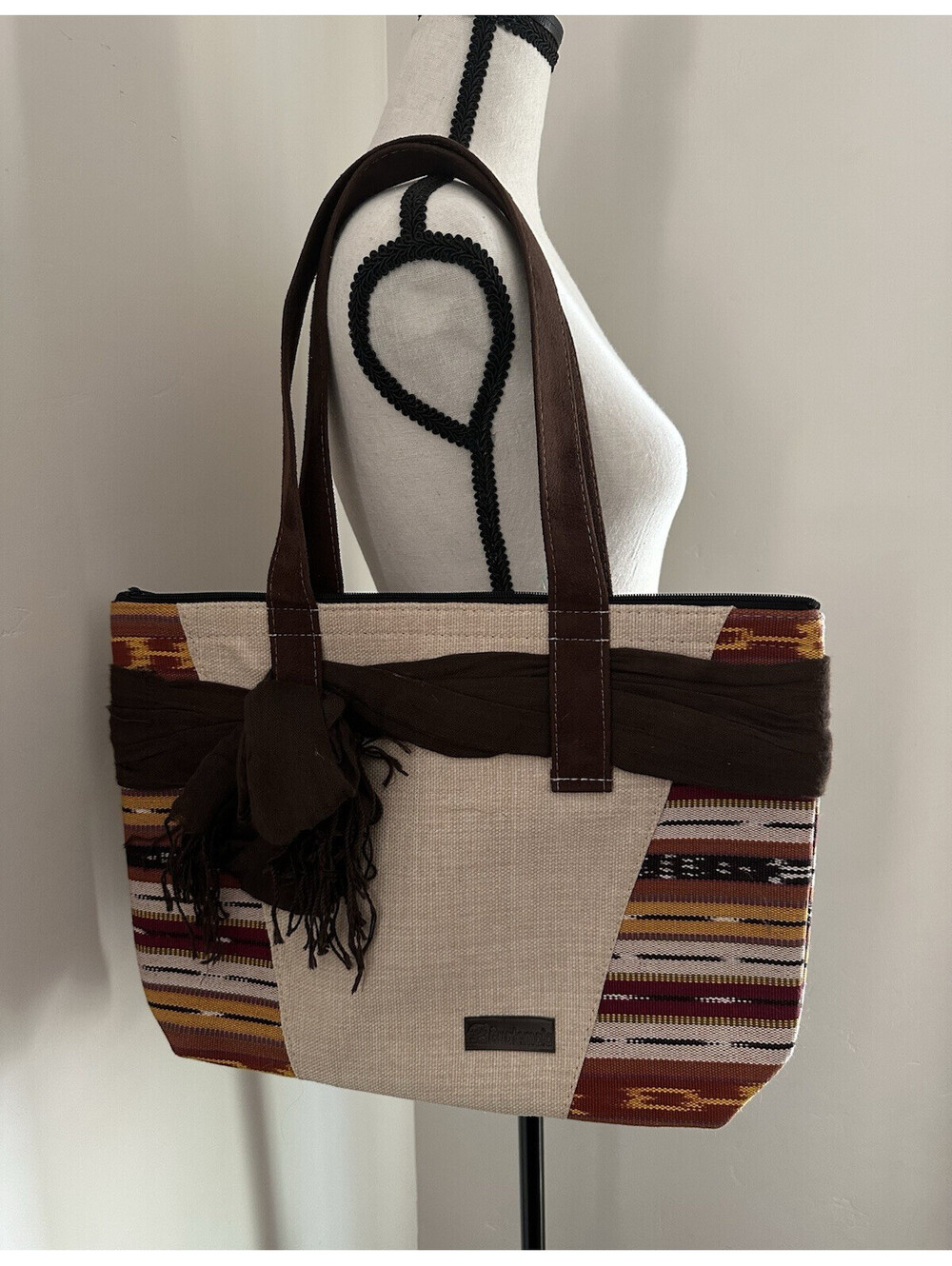 Guatemala canvas tote bag featuring a colorful woven Southwest-inspired textile